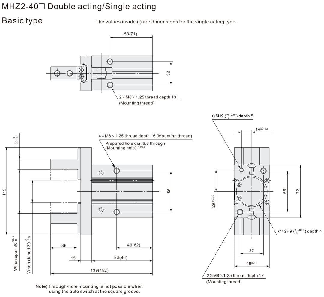 mhz parallel pneumatic gripper (15) MHZ2 40D