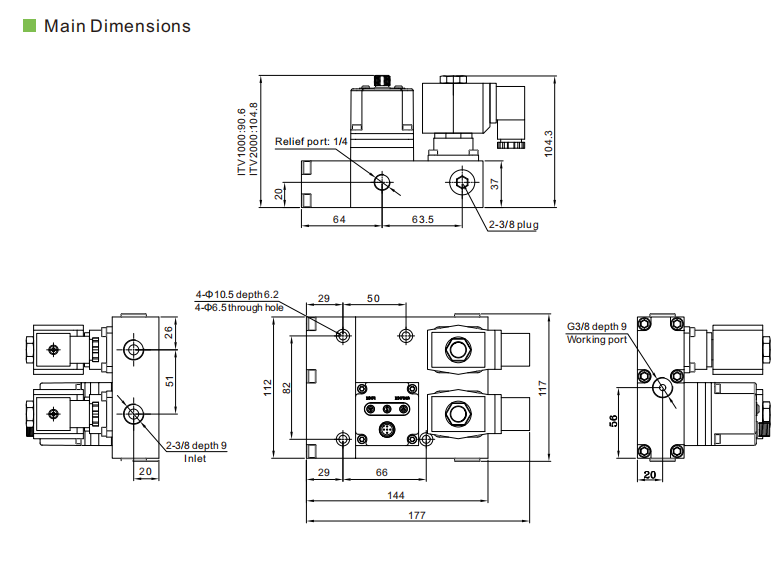 ITV regulator dimensions Dimensions du régulateur ITV
