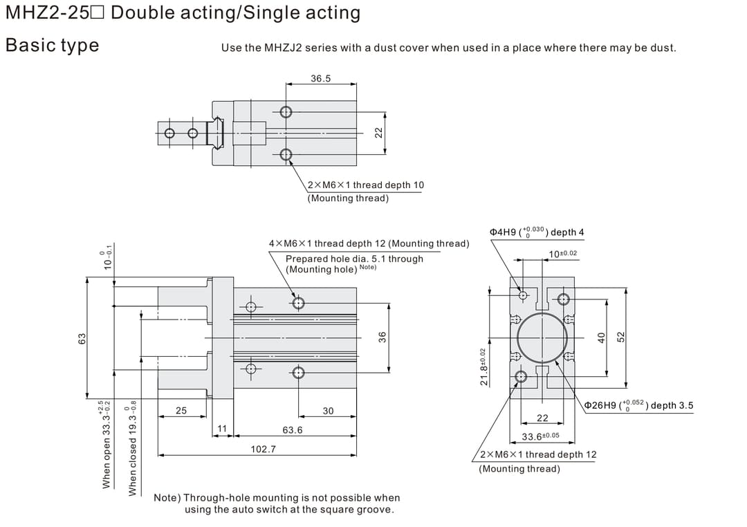 mhz parallel pneumatic gripper (11) MHZ2 25D