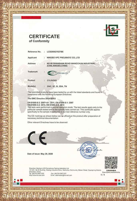 Cylindre de certificat CE