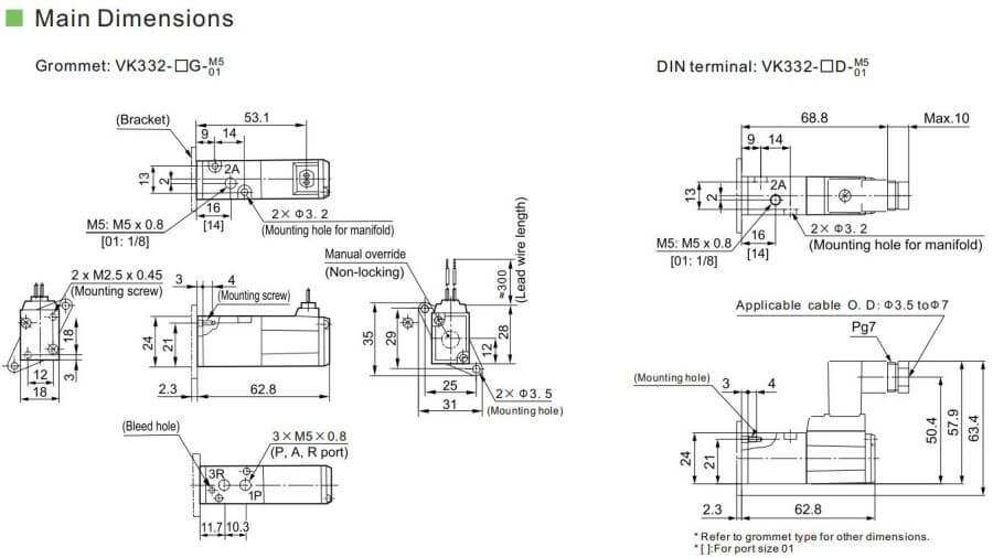 Dimensions de l'électrovanne VK330