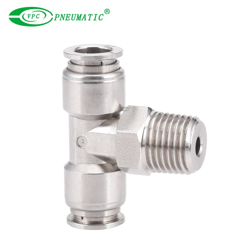 Raccord en T pneumatique à filetage mâle en acier inoxydable SSPB