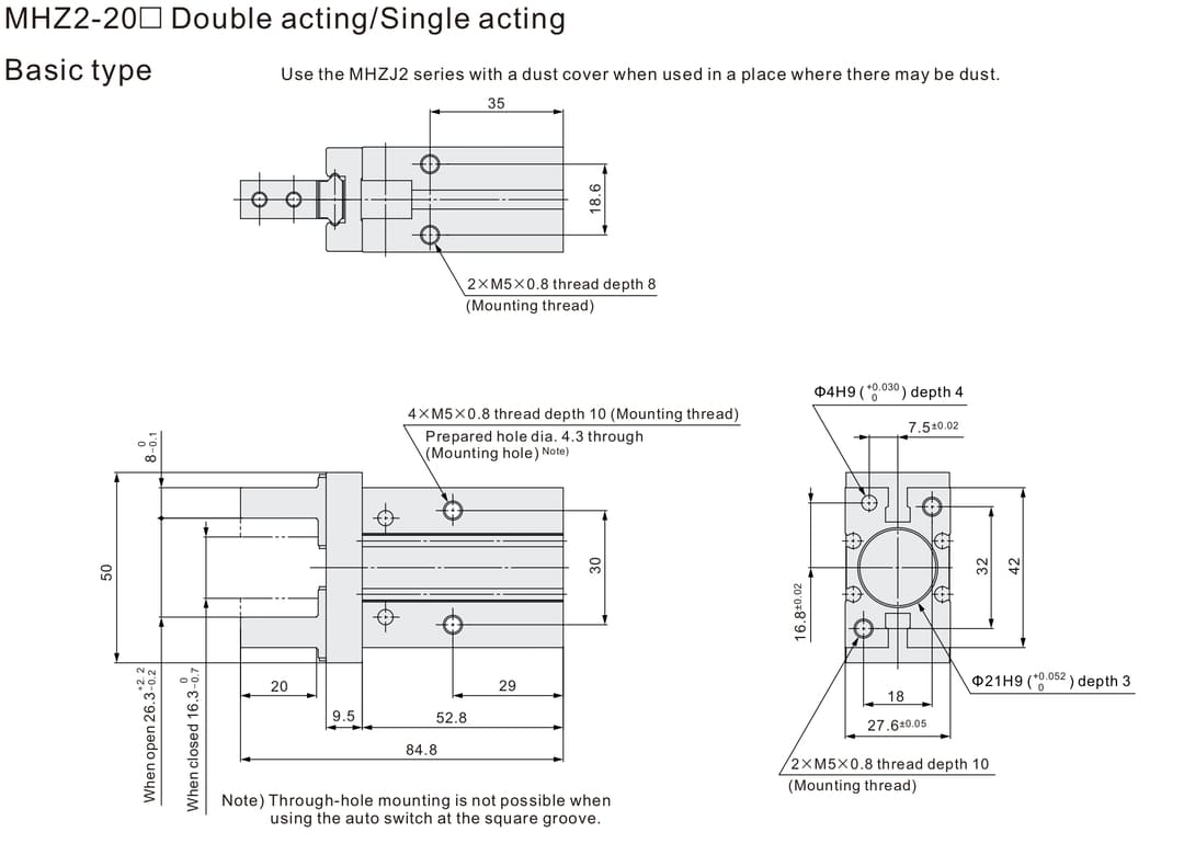 mhz parallel pneumatic gripper (8) MHZ2 20D