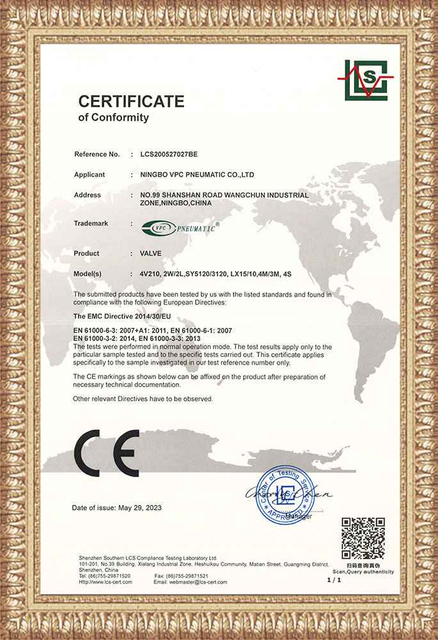 Certificat CE de vanne