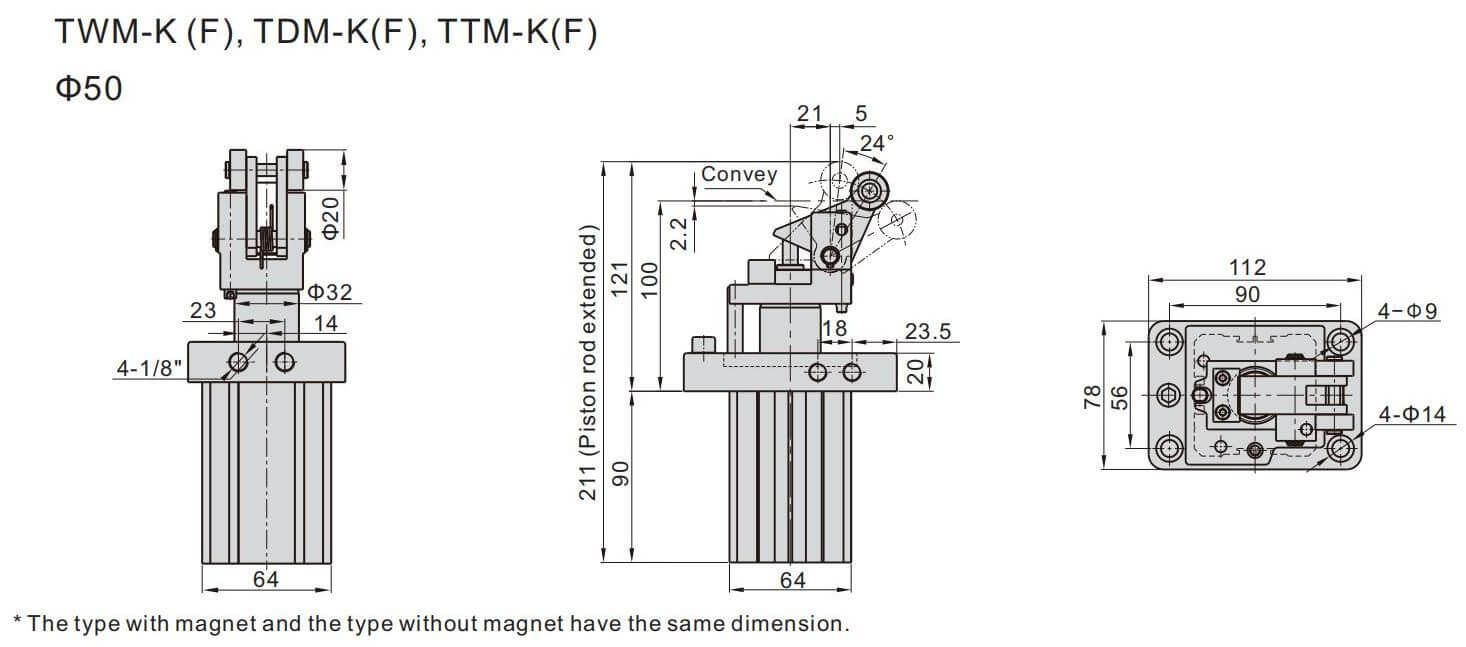dimensions du vérin pneumatique du bouchon
