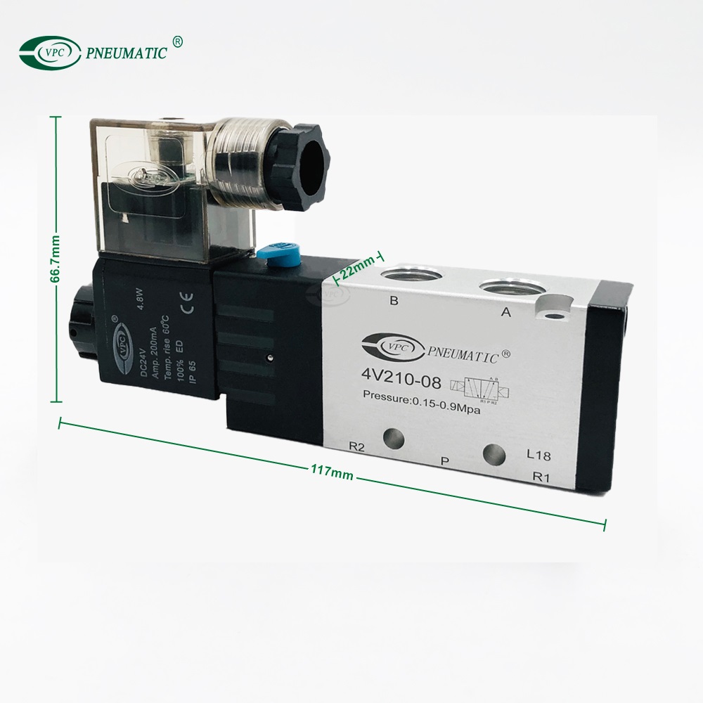 Vanne directionnelle 4v210-08 DC 24v 12v 5/2 voies collecteur d'électrovanne pneumatique à commande unique