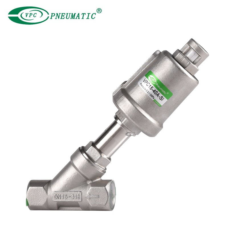 Vanne à siège angulaire pneumatique en acier inoxydable série VPC 