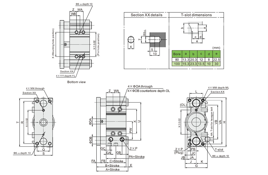 vérin pneumatique compact guidé