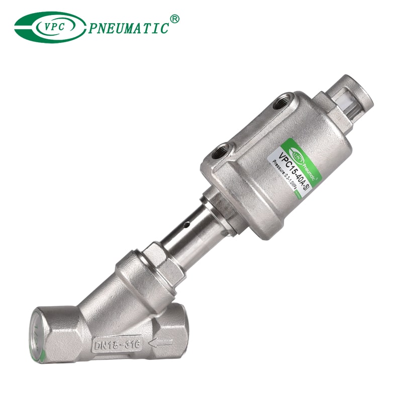 Vanne à siège angulaire pneumatique en acier inoxydable série VPC 