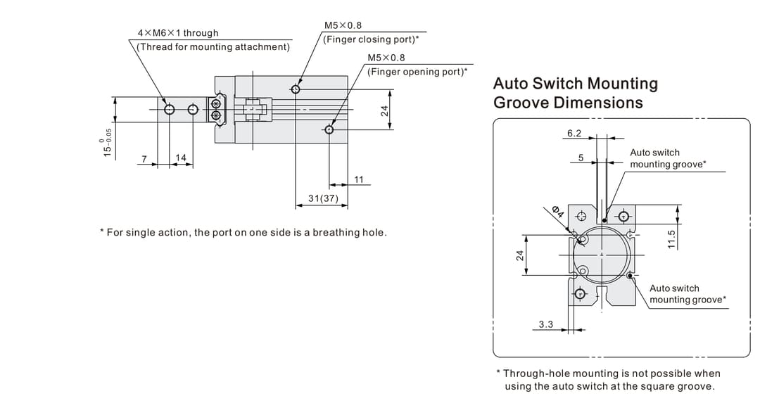 mhz parallel pneumatic gripper (14) Cylindre de grippe