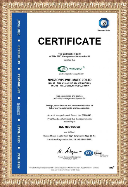 Certificat CE pneumatique VPC
