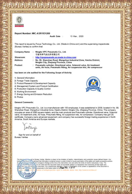 Certificat BV pneumatique VPC